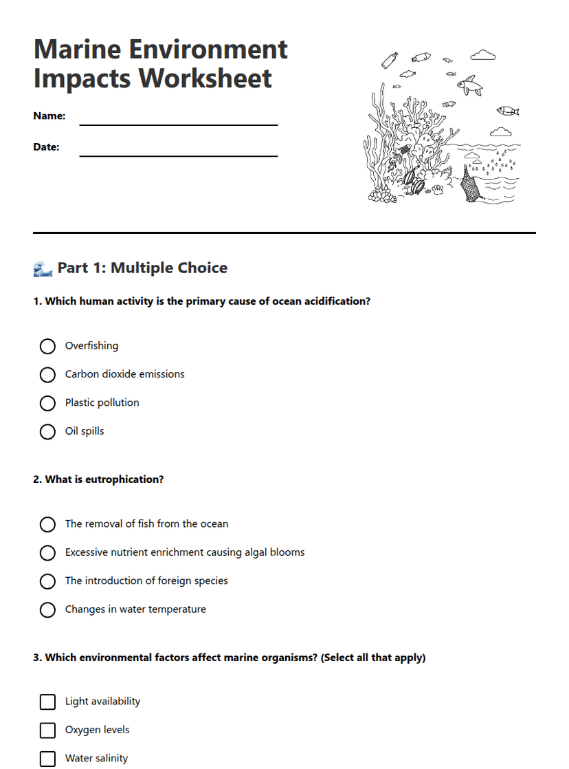 Marine Environment Impacts Worksheet