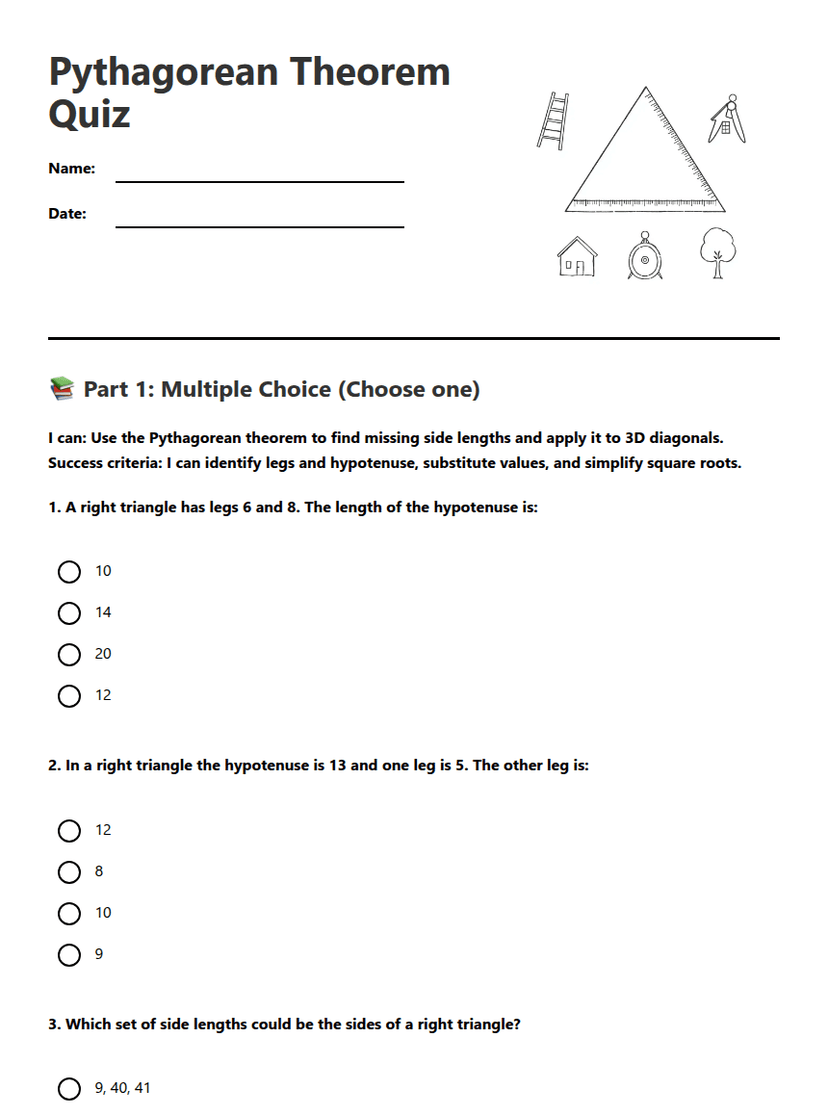 Pythagorean Theorem Quiz