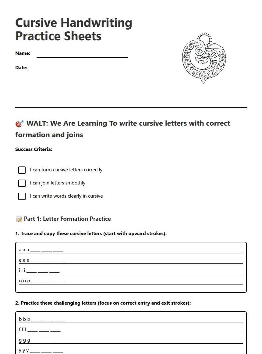 Cursive Handwriting Practice Sheets worksheet preview