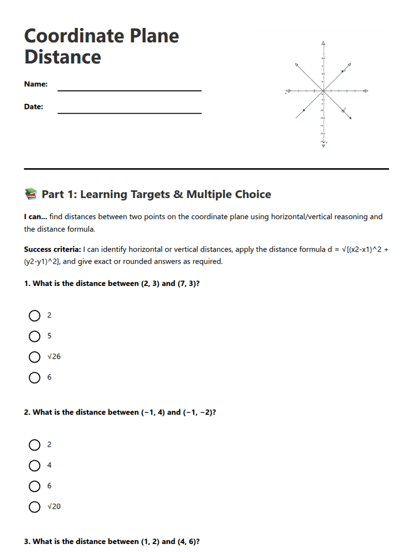 Coordinate Plane Distance