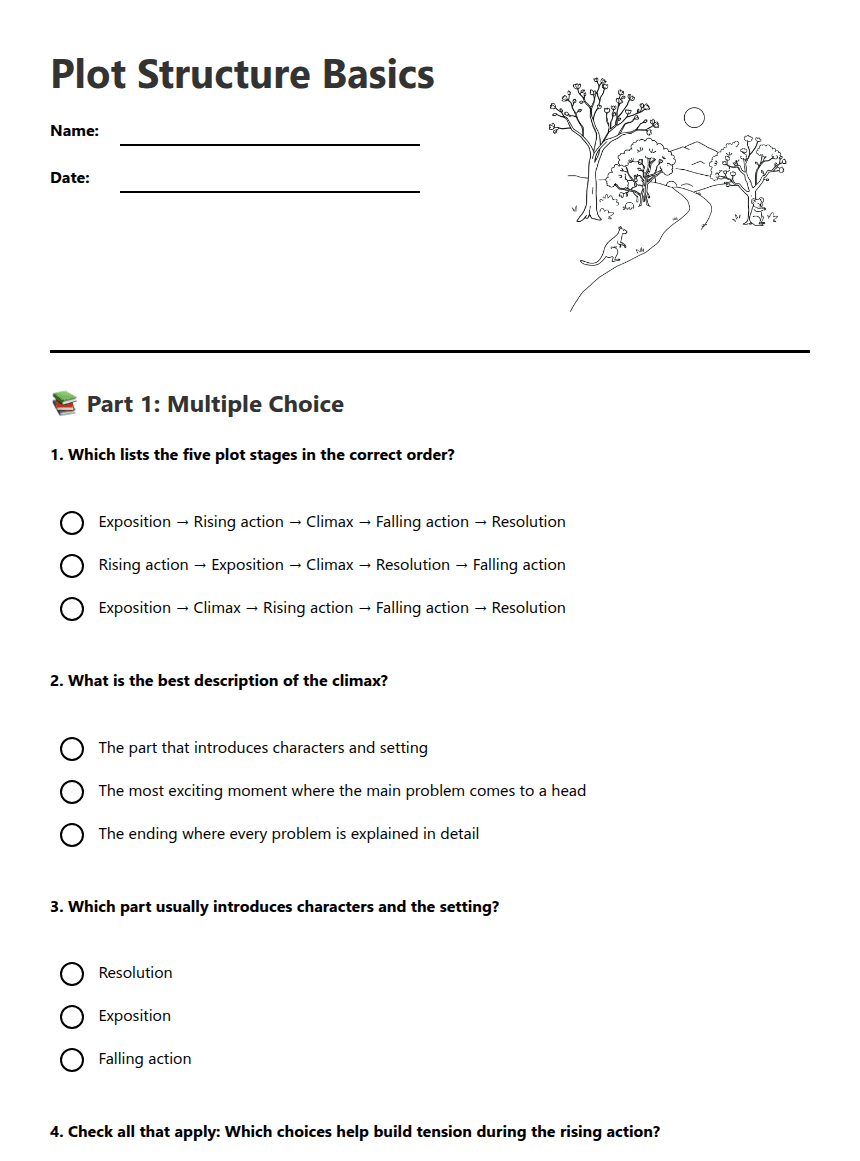 Plot Structure Basics worksheet preview