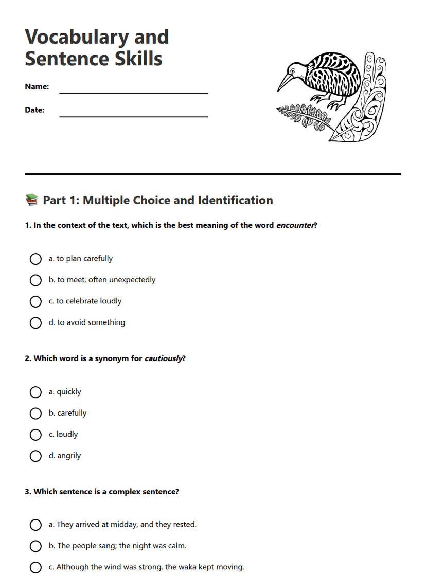 Vocabulary and Sentence Skills