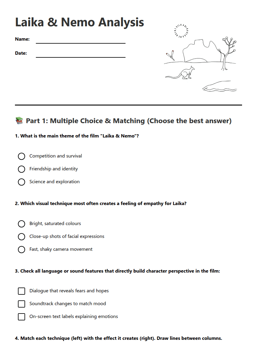 Laika & Nemo Analysis worksheet preview