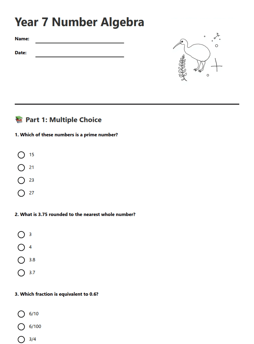 Year 7 Number Algebra