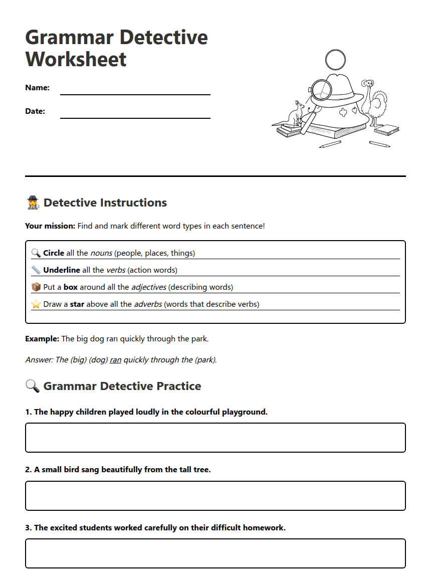 Grammar Detective Worksheet worksheet preview