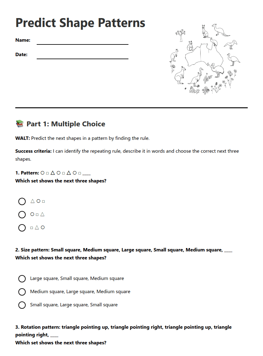 Predict Shape Patterns worksheet preview