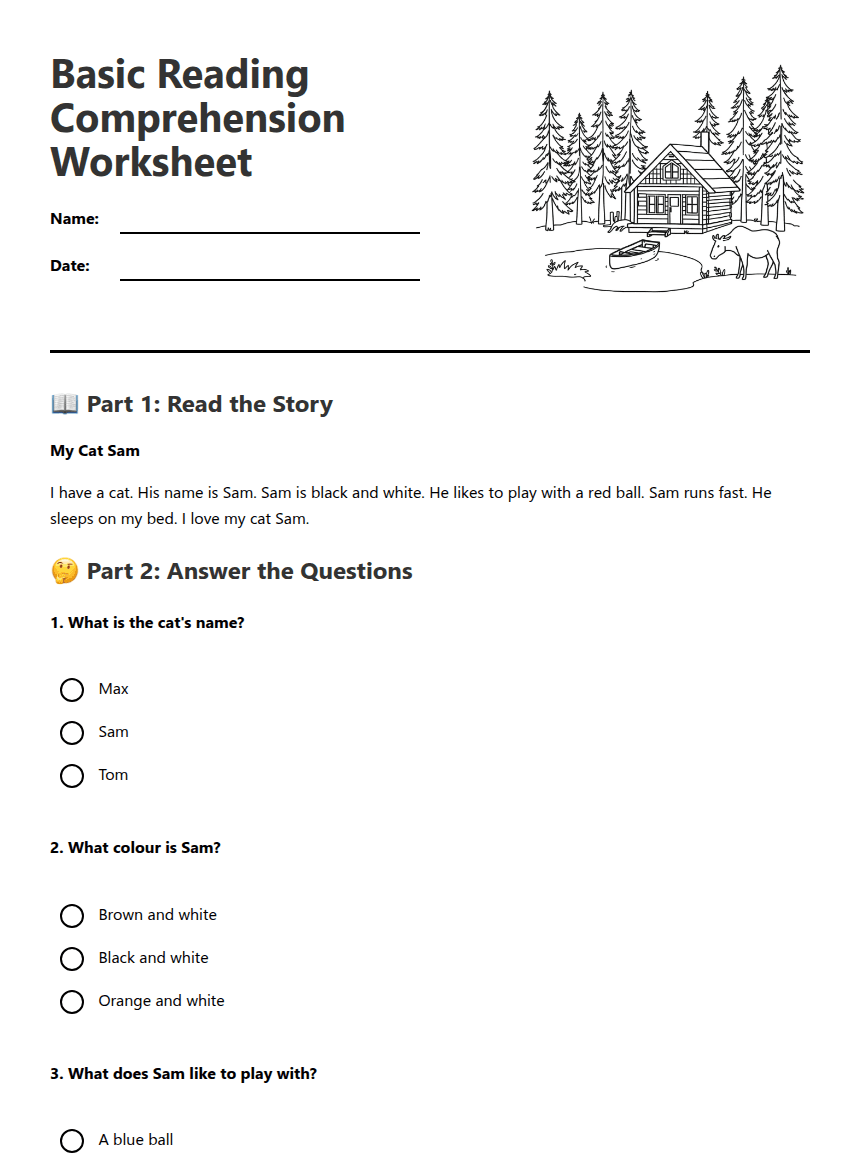 Basic Reading Comprehension Worksheet worksheet preview