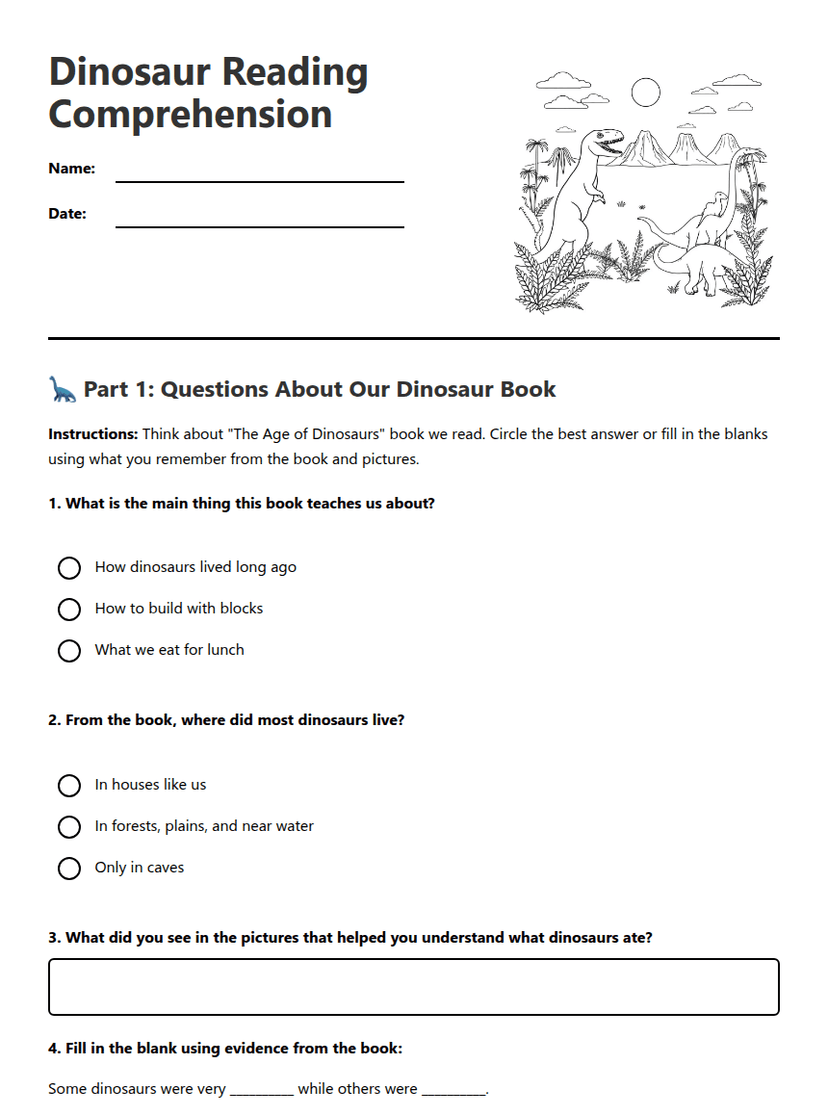 Dinosaur Reading Comprehension