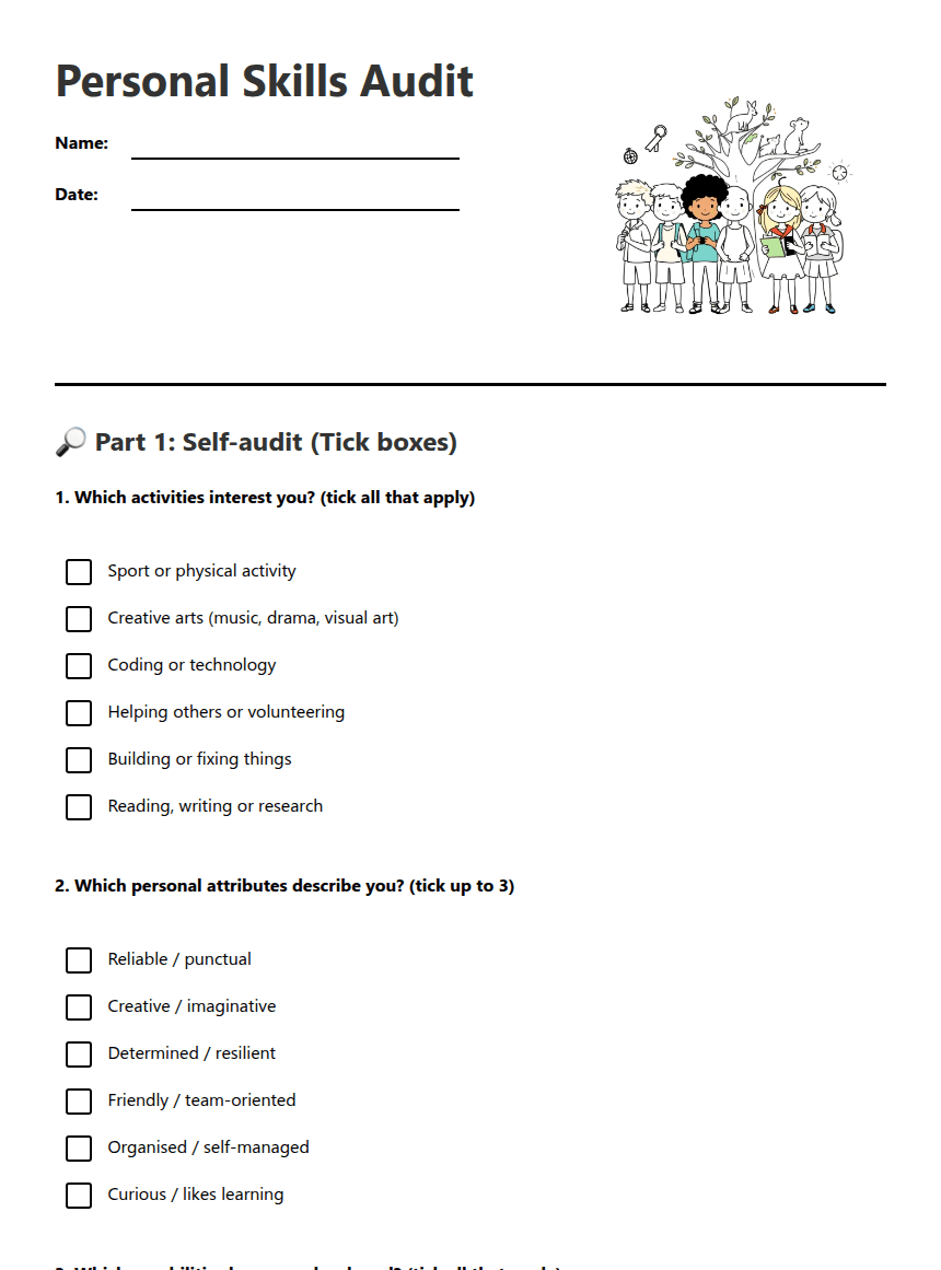 Personal Skills Audit worksheet preview