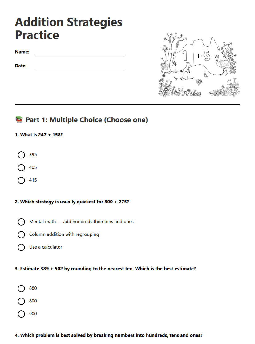 Addition Strategies Practice
