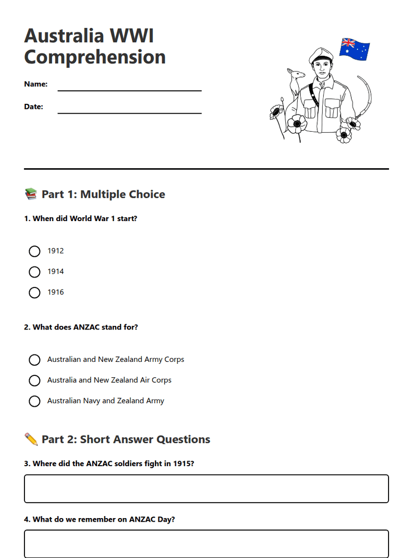 Australia WWI Comprehension
