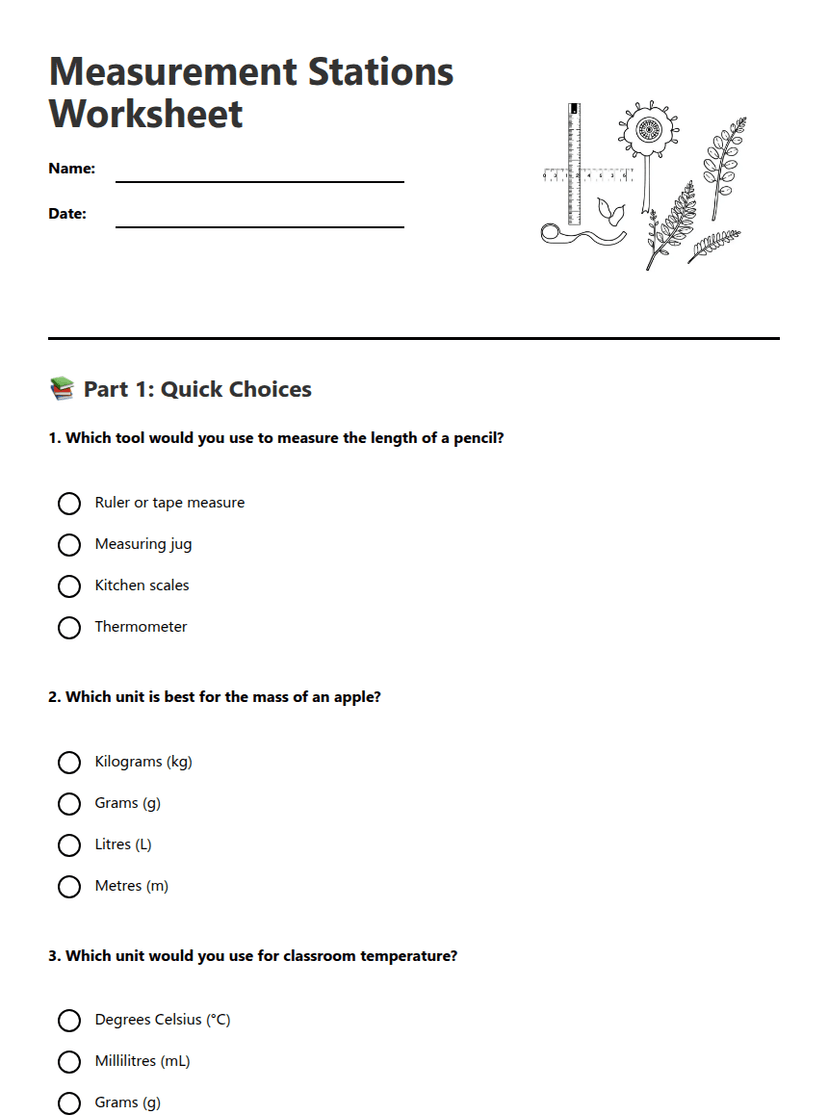 Measurement Stations Worksheet