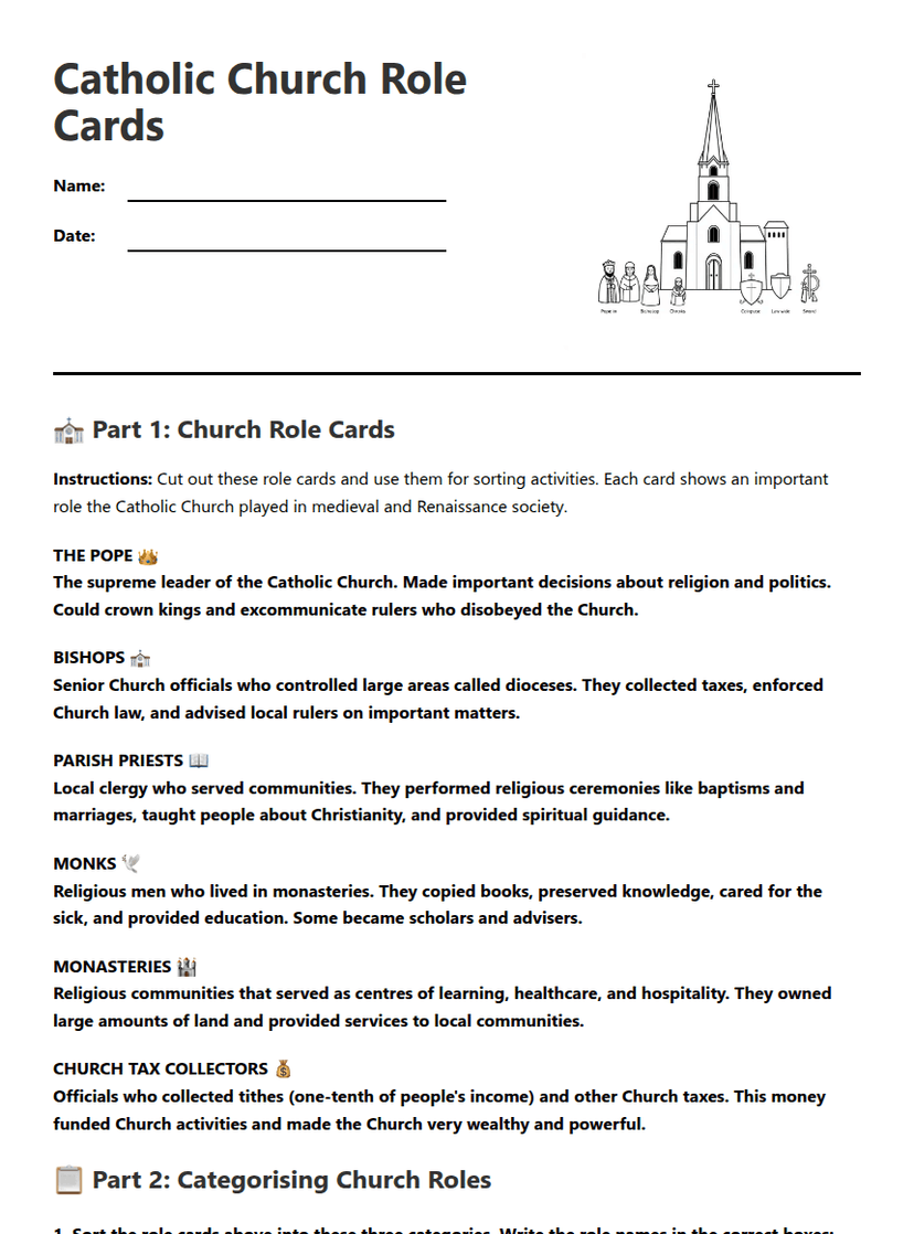 Catholic Church Role Cards