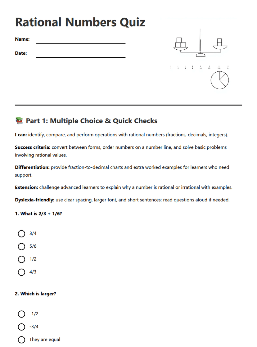 Rational Numbers Quiz