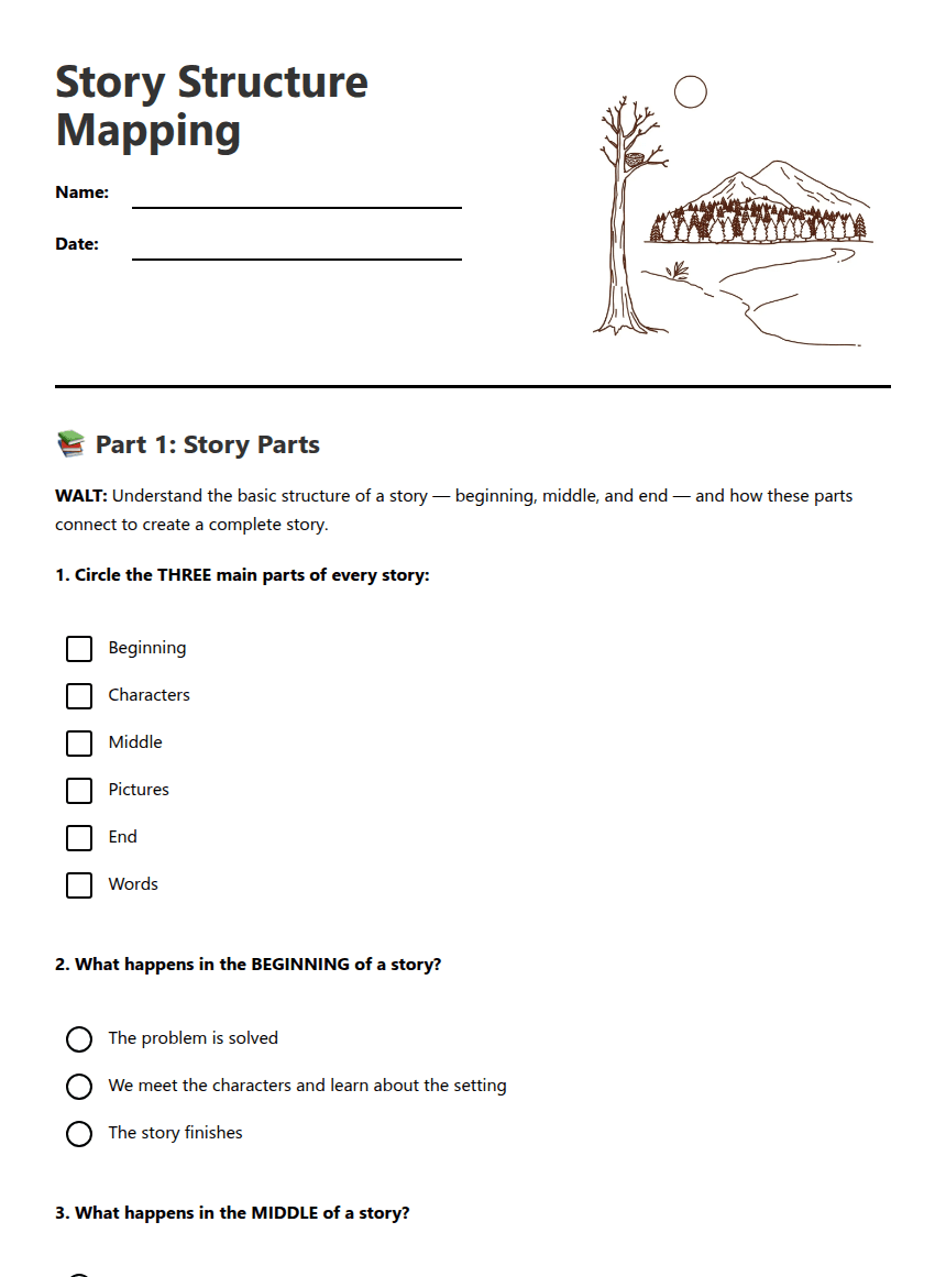 Story Structure Mapping worksheet preview