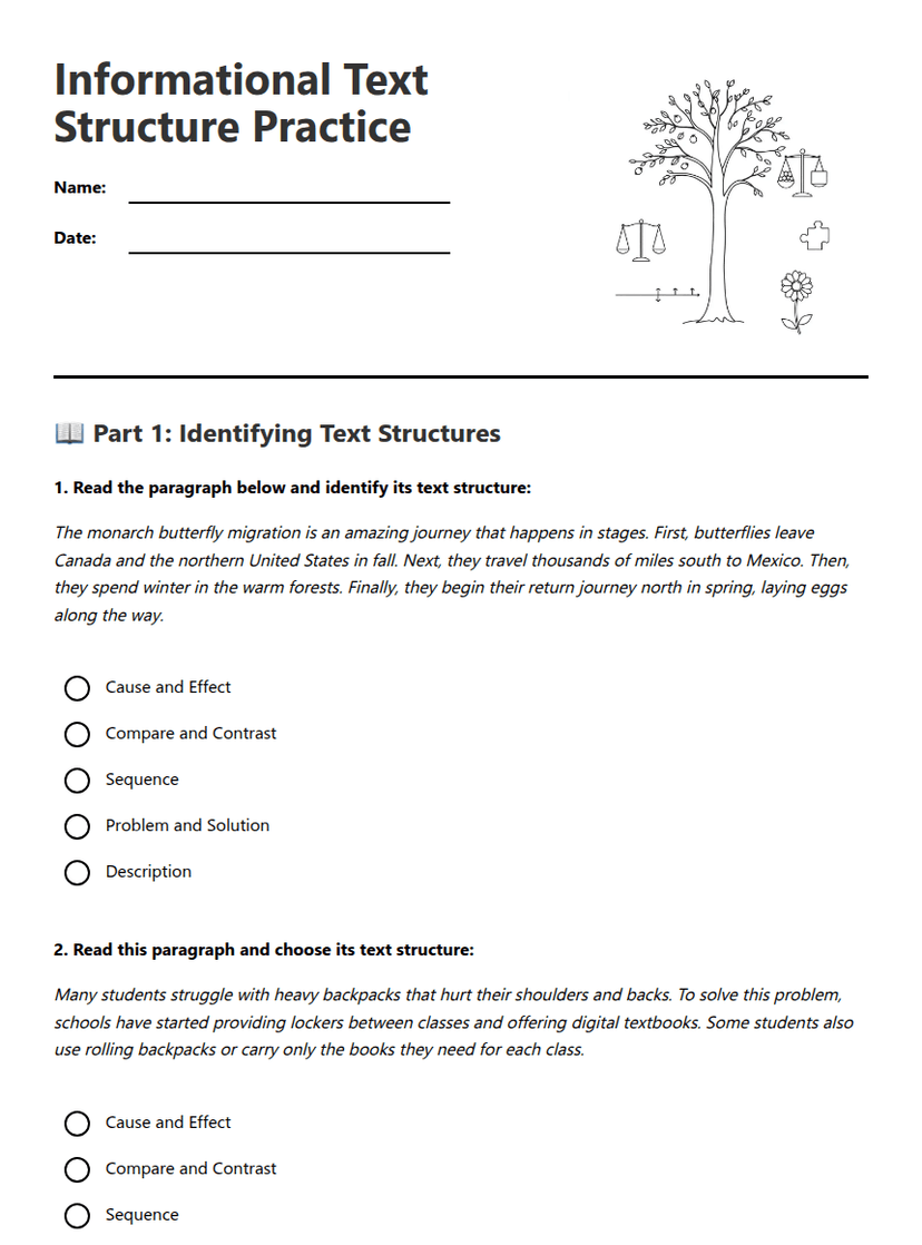 Informational Text Structure Practice