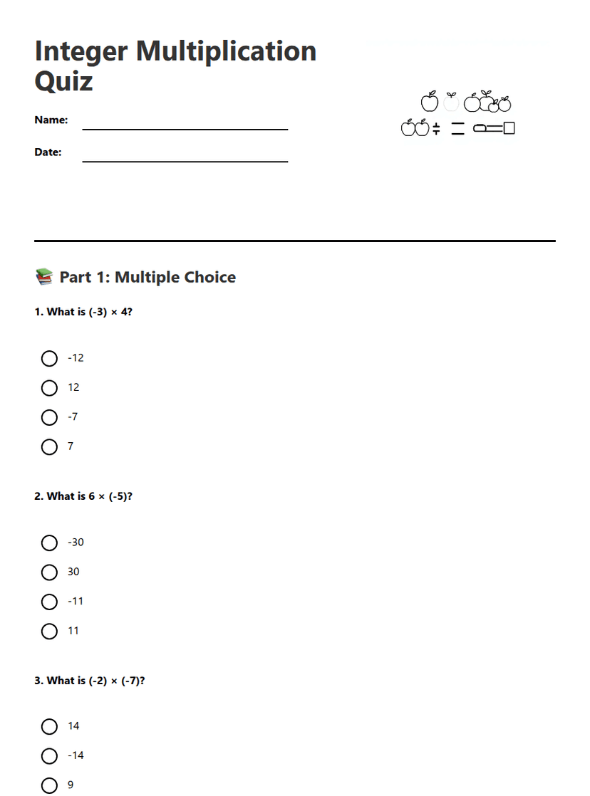 Integer Multiplication Quiz