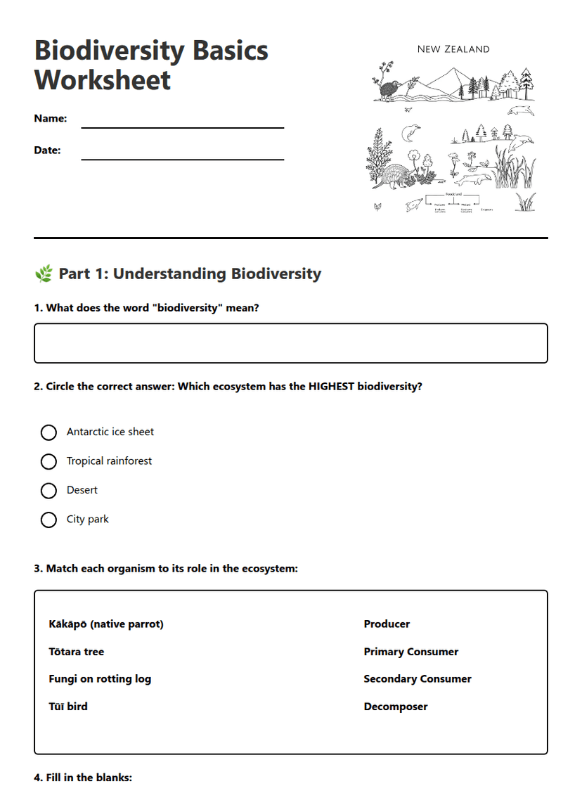 Biodiversity Basics Worksheet