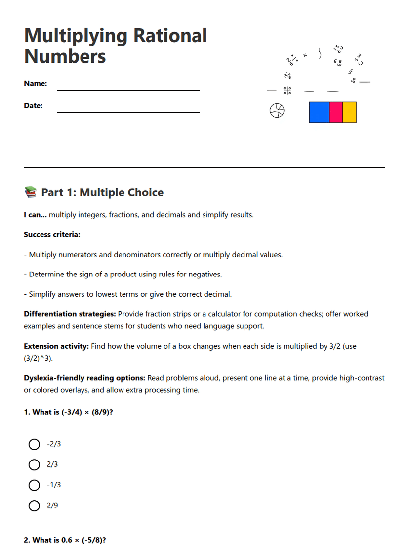 Multiplying Rational Numbers