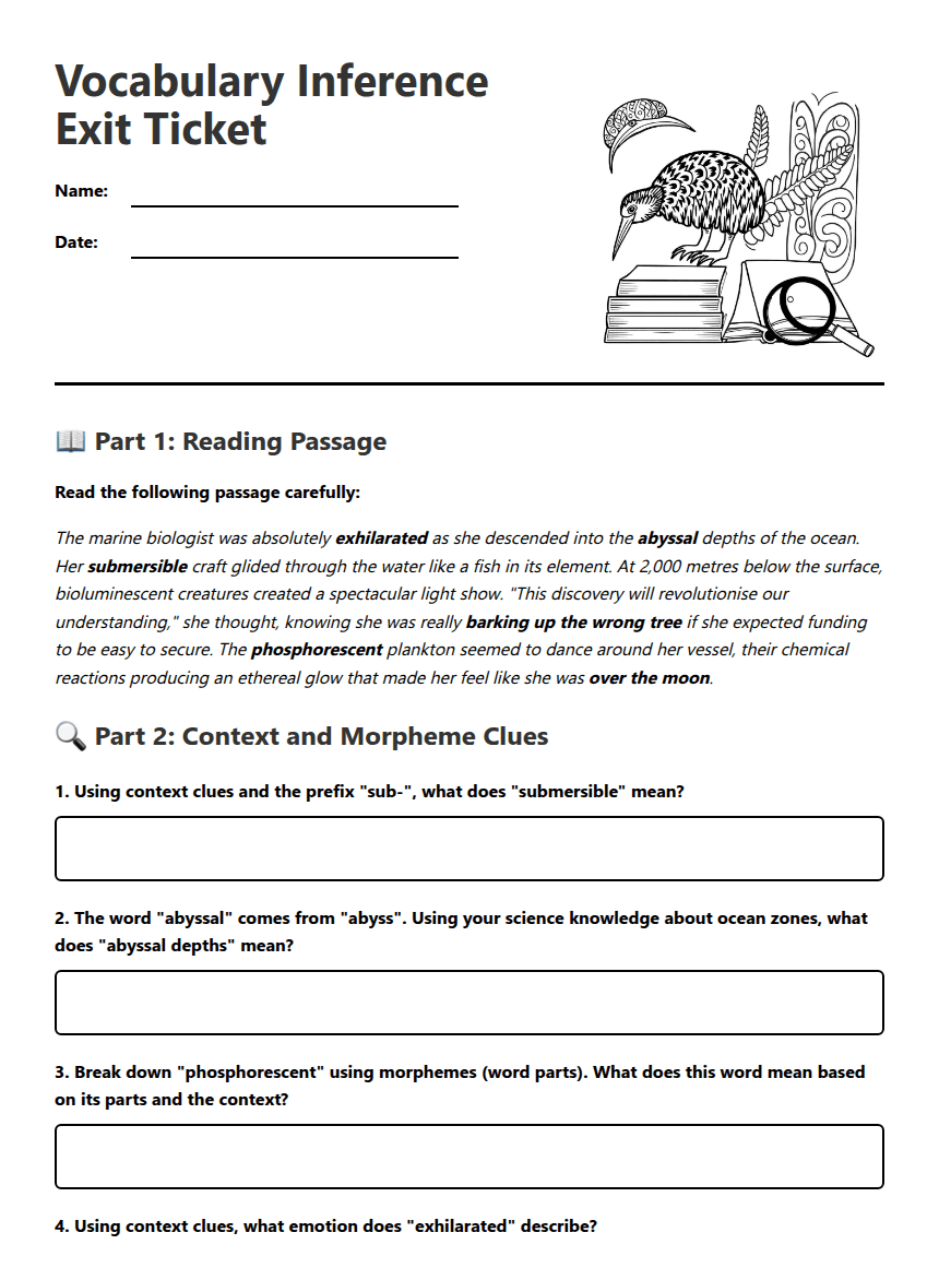 Vocabulary Inference Exit Ticket worksheet preview