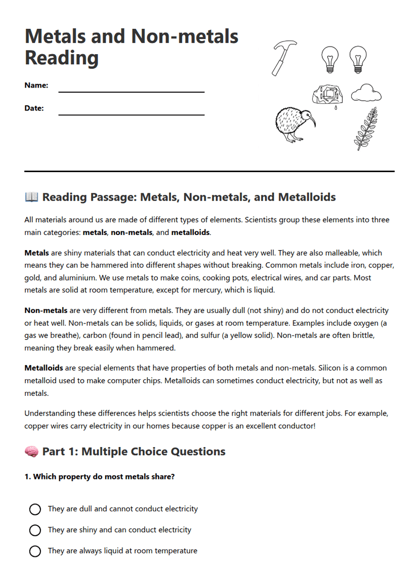 Metals and Non-metals Reading