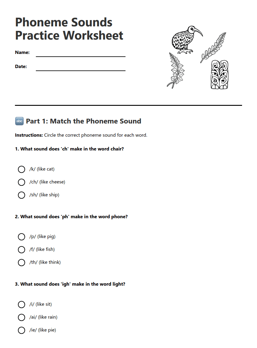 Phoneme Sounds Practice Worksheet worksheet preview