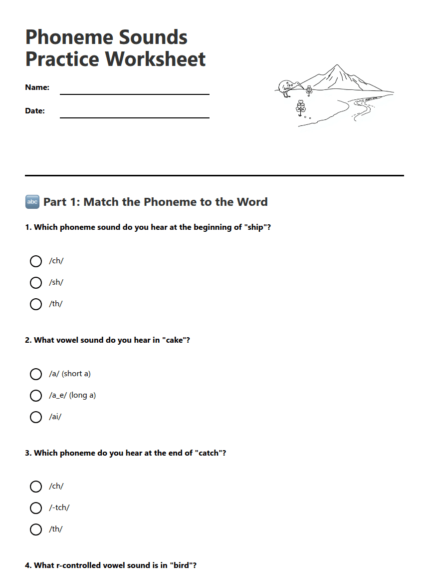 Phoneme Sounds Practice Worksheet worksheet preview