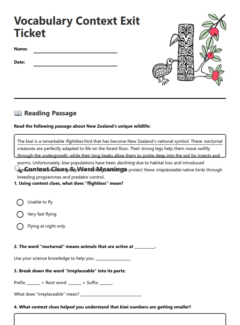 Vocabulary Context Exit Ticket