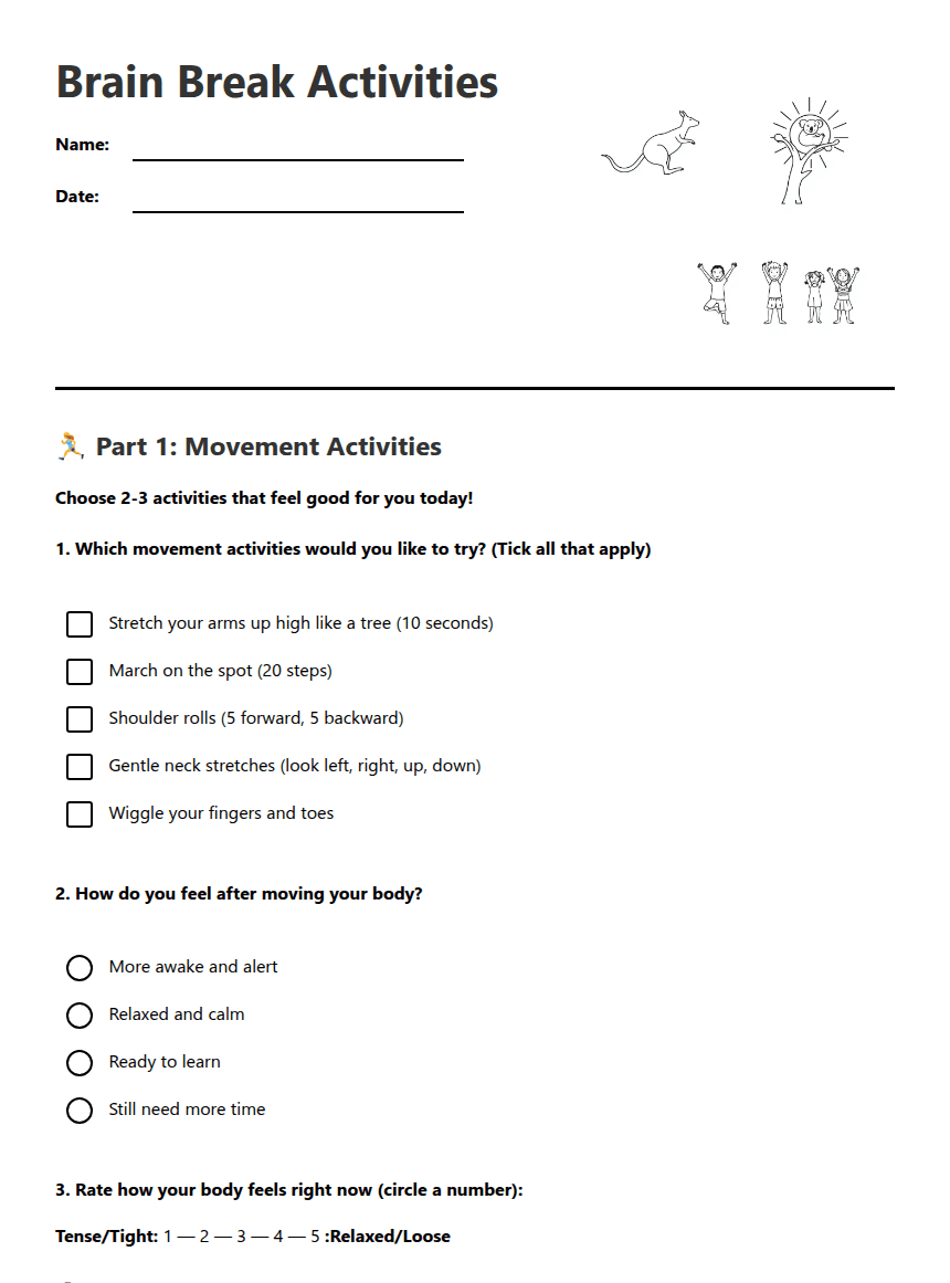 Brain Break Activities worksheet preview
