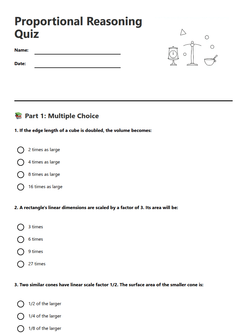 Proportional Reasoning Quiz worksheet preview