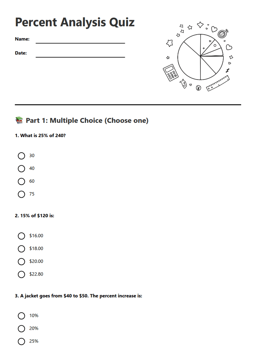 Percent Analysis Quiz