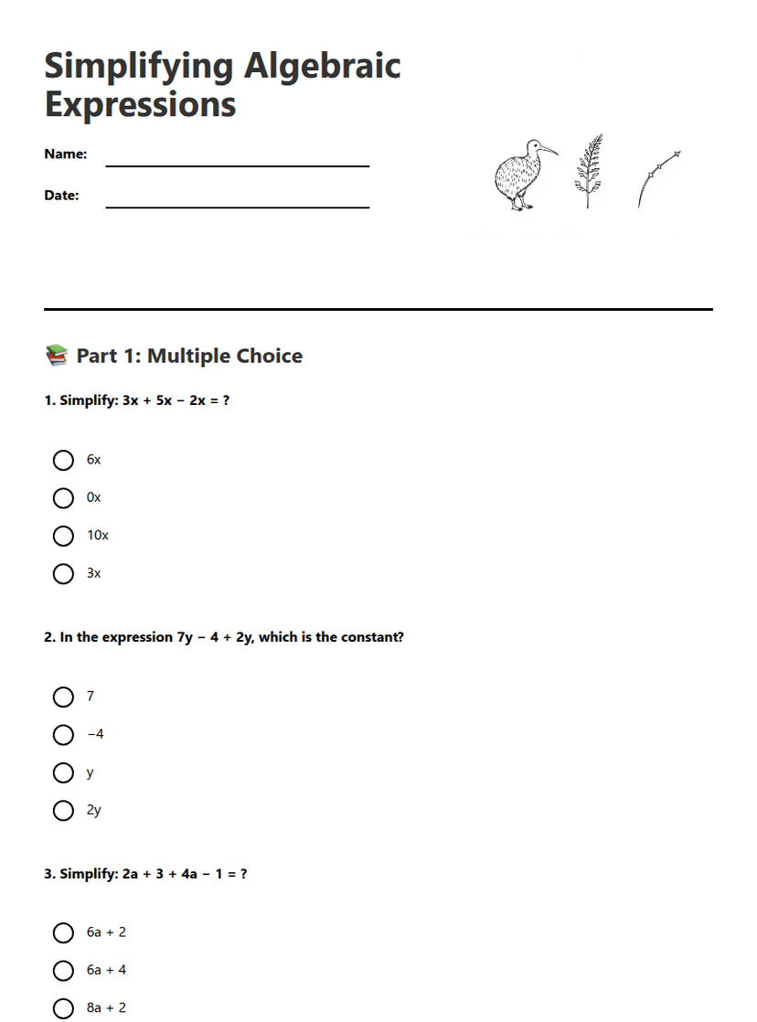Simplifying Algebraic Expressions