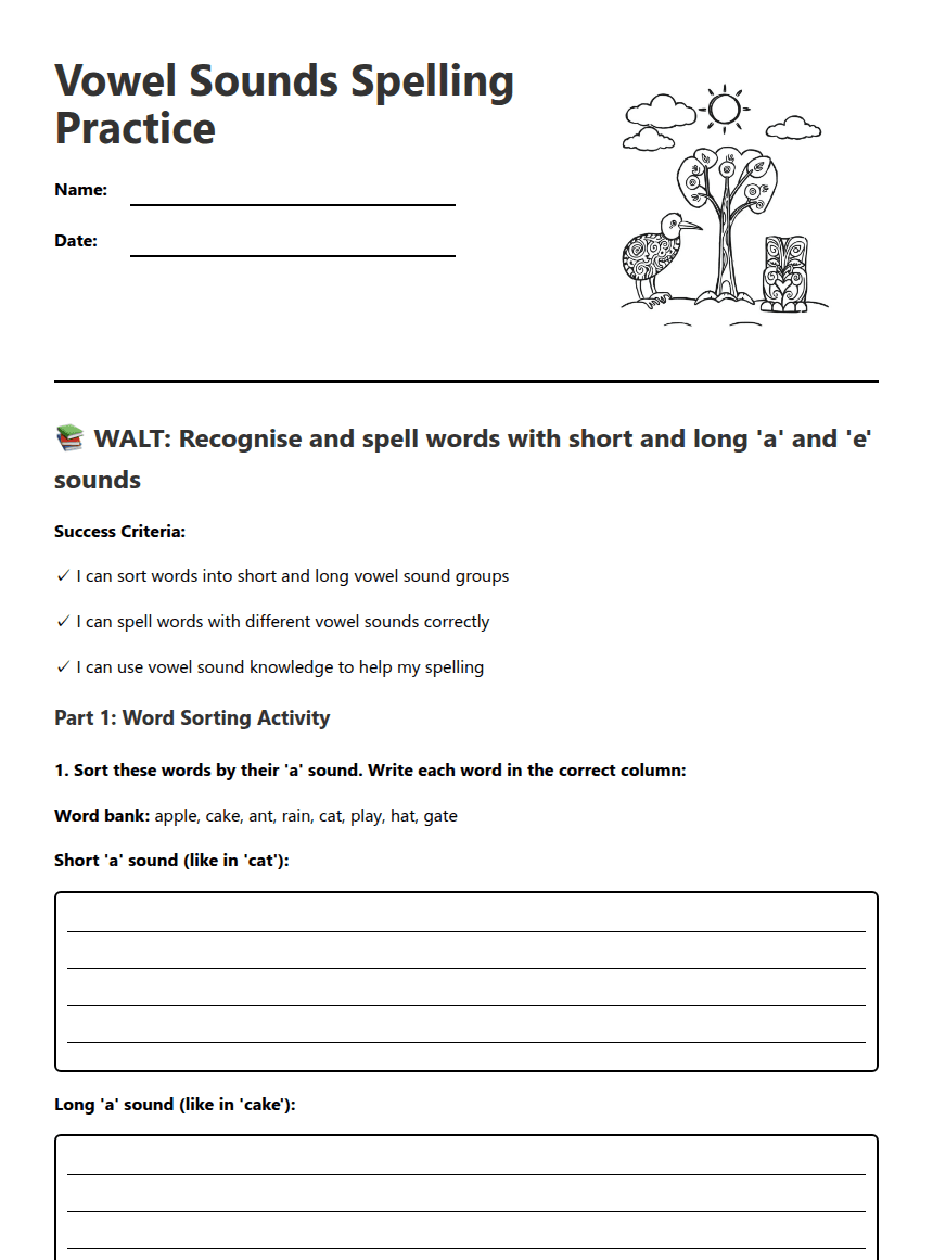 Vowel Sounds Spelling Practice worksheet preview