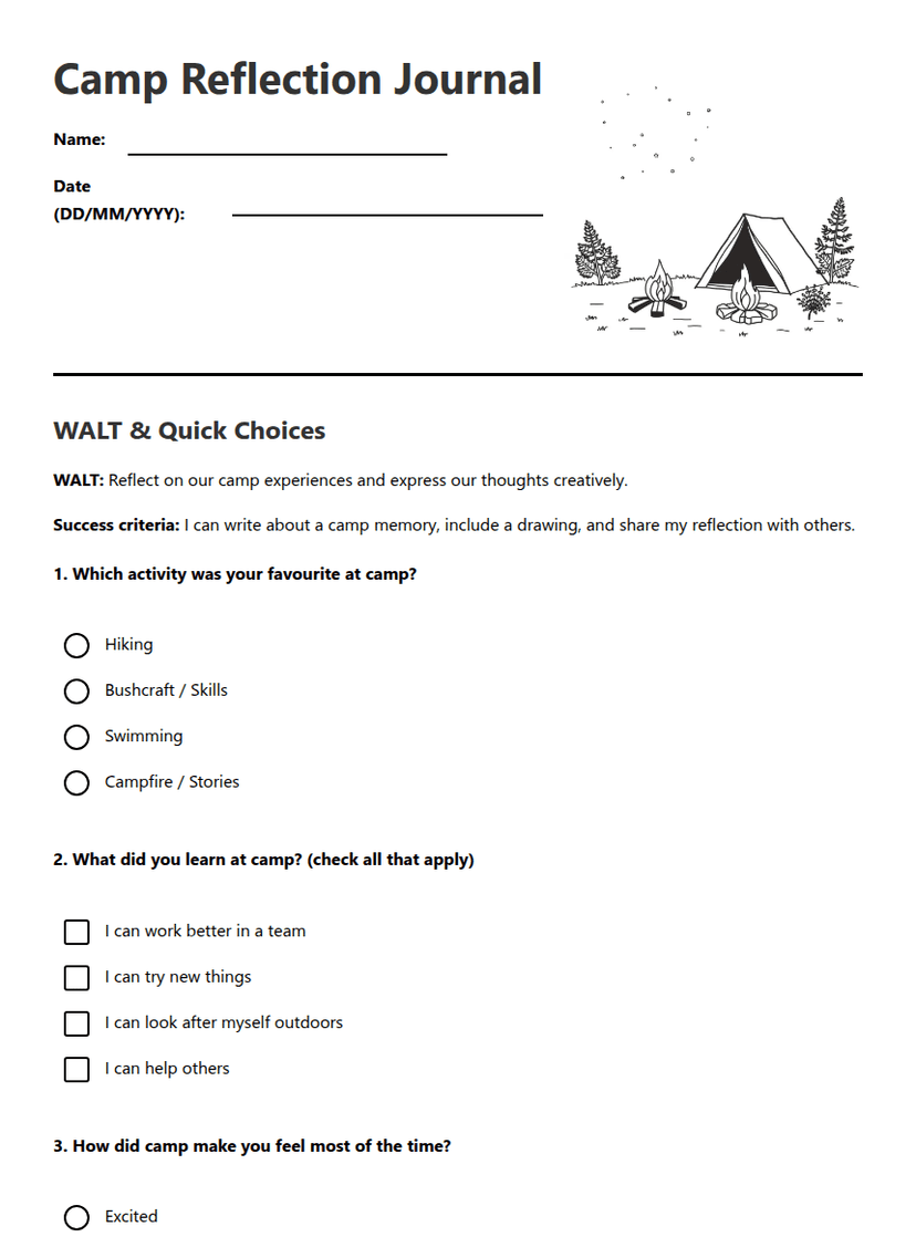 Camp Reflection Journal