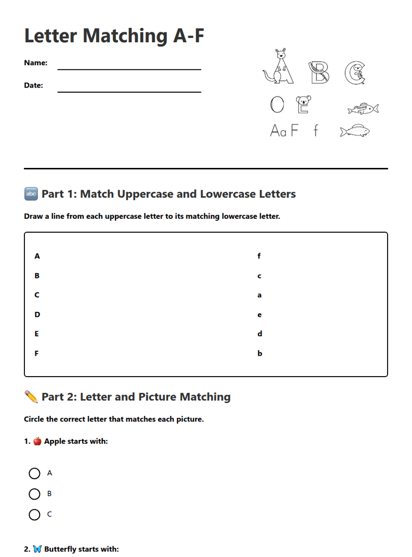Letter Matching A-F