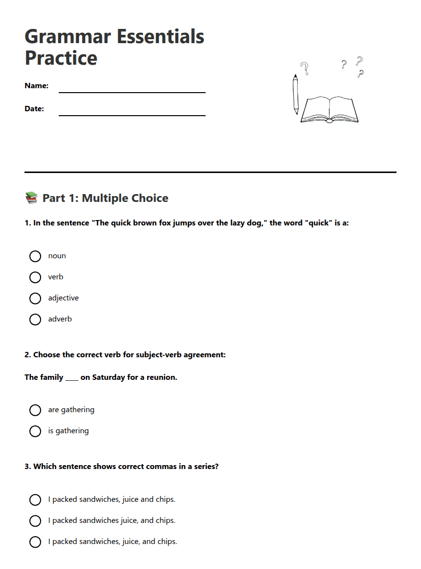 Grammar Essentials Practice worksheet preview