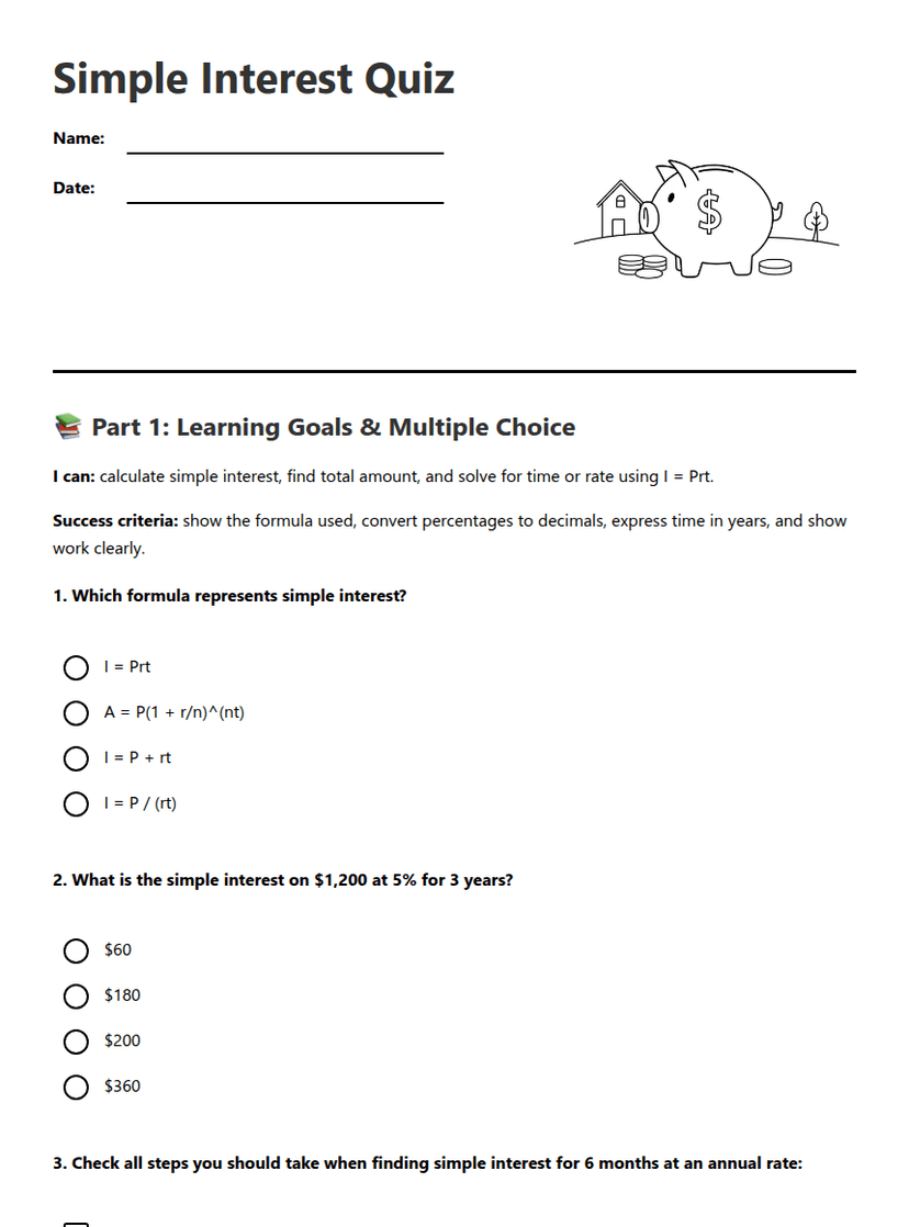 Simple Interest Quiz