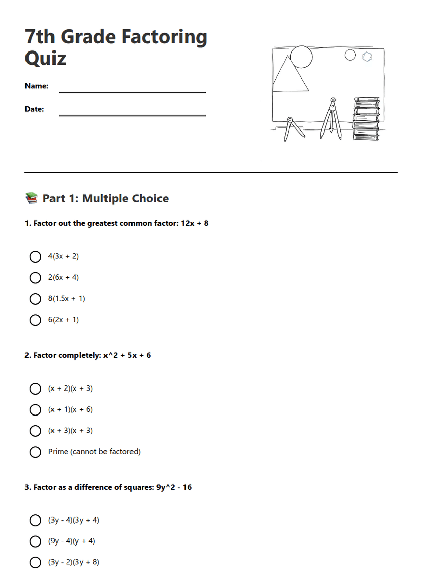 7th Grade Factoring Quiz