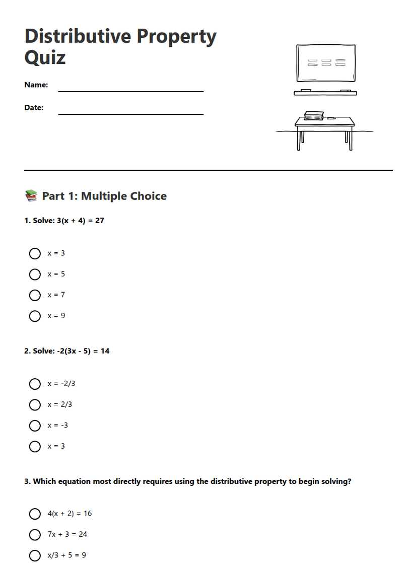 Distributive Property Quiz