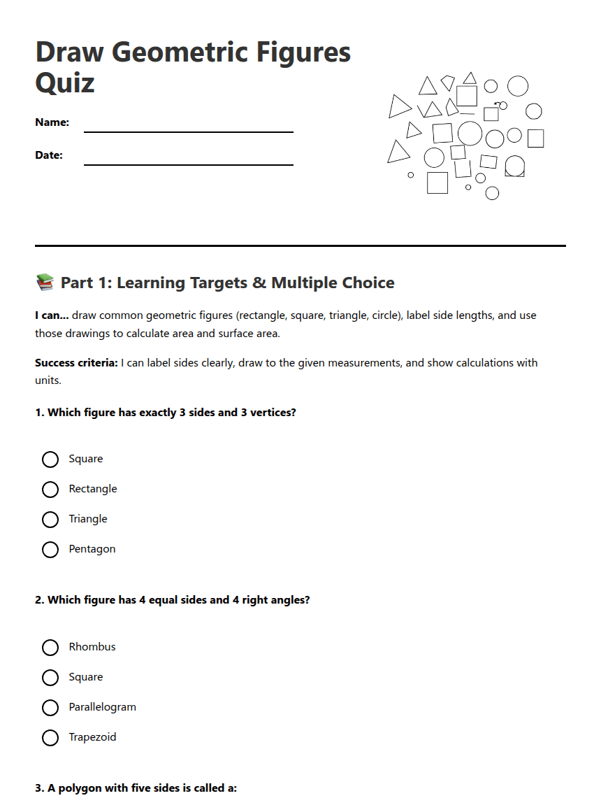 Draw Geometric Figures Quiz worksheet preview