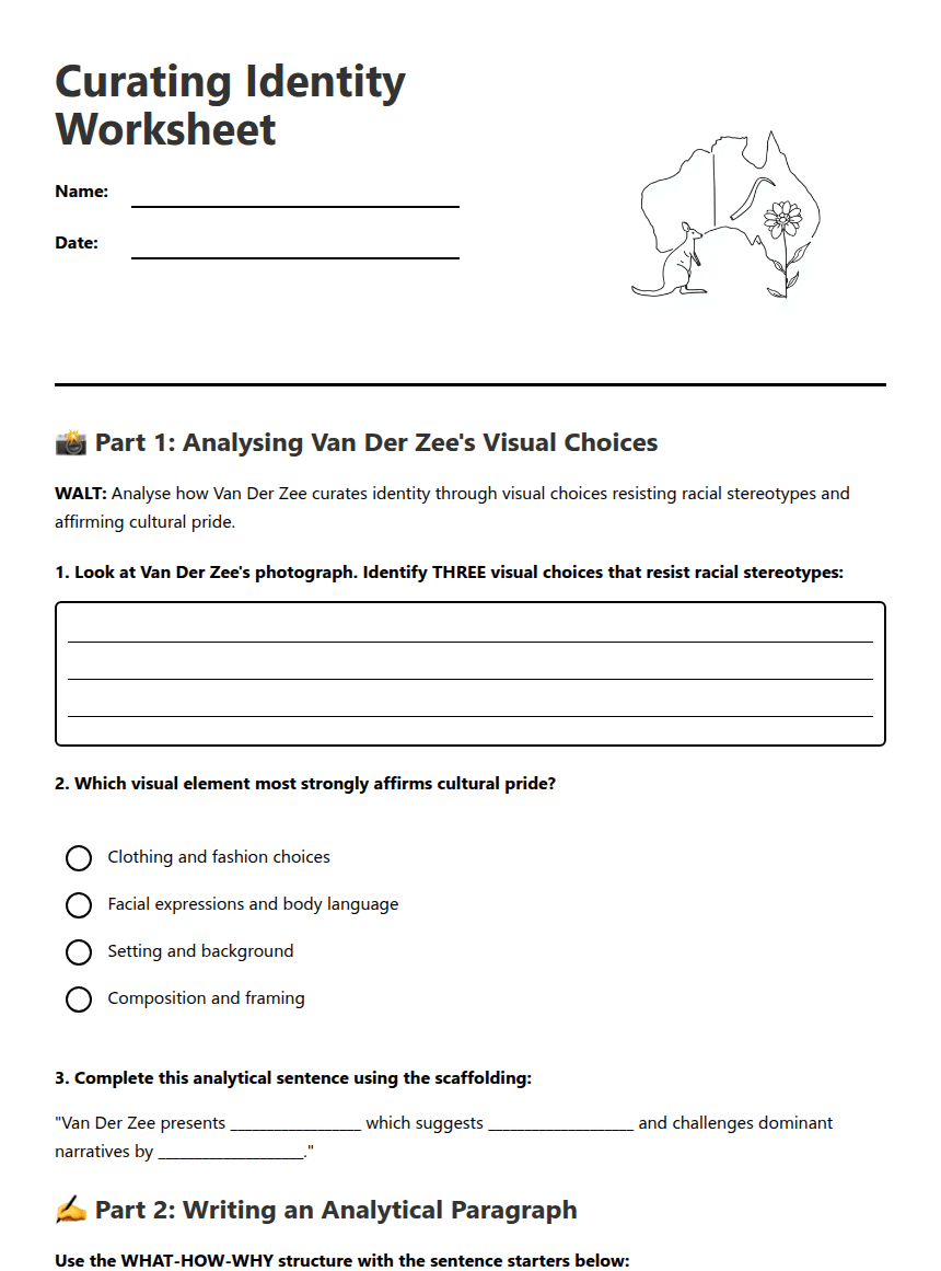 Curating Identity Worksheet worksheet preview