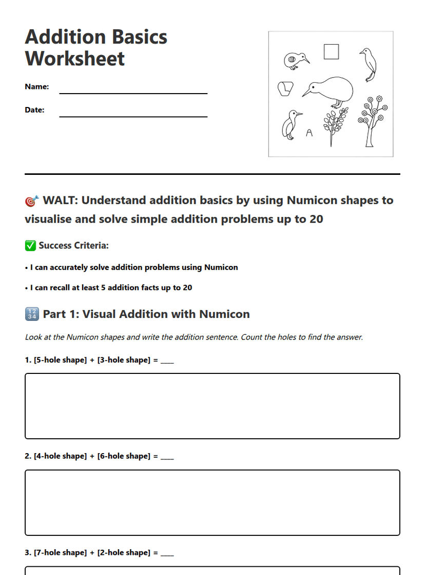Addition Basics Worksheet