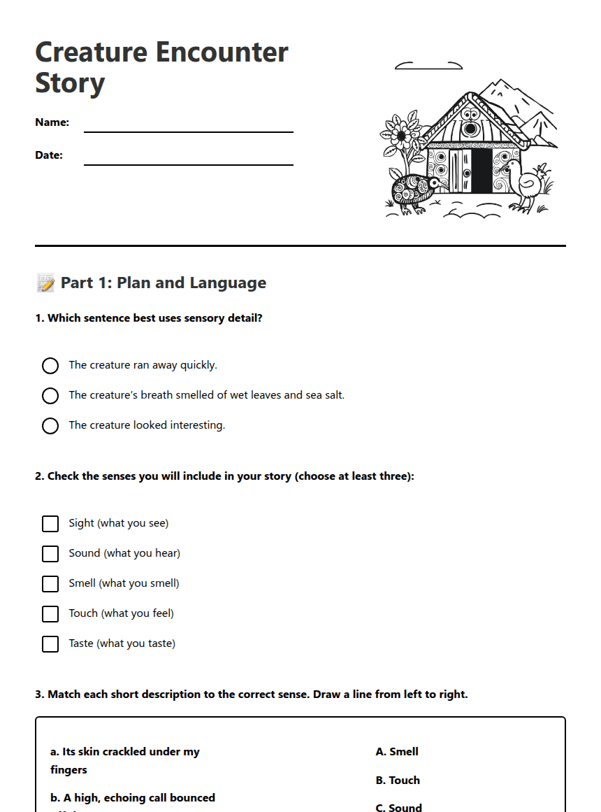 Creature Encounter Story worksheet preview