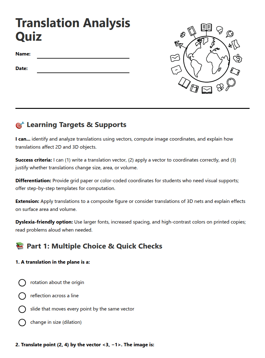Translation Analysis Quiz worksheet preview