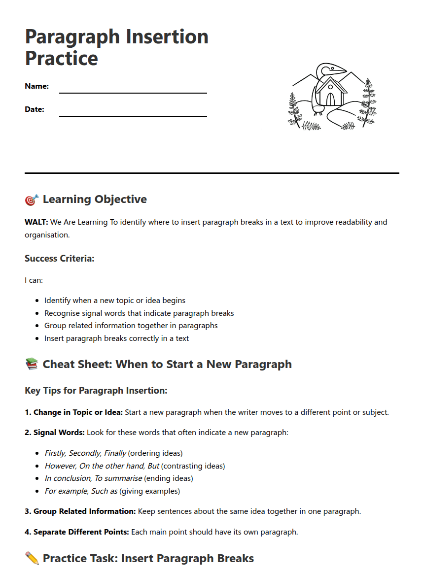Paragraph Insertion Practice worksheet preview
