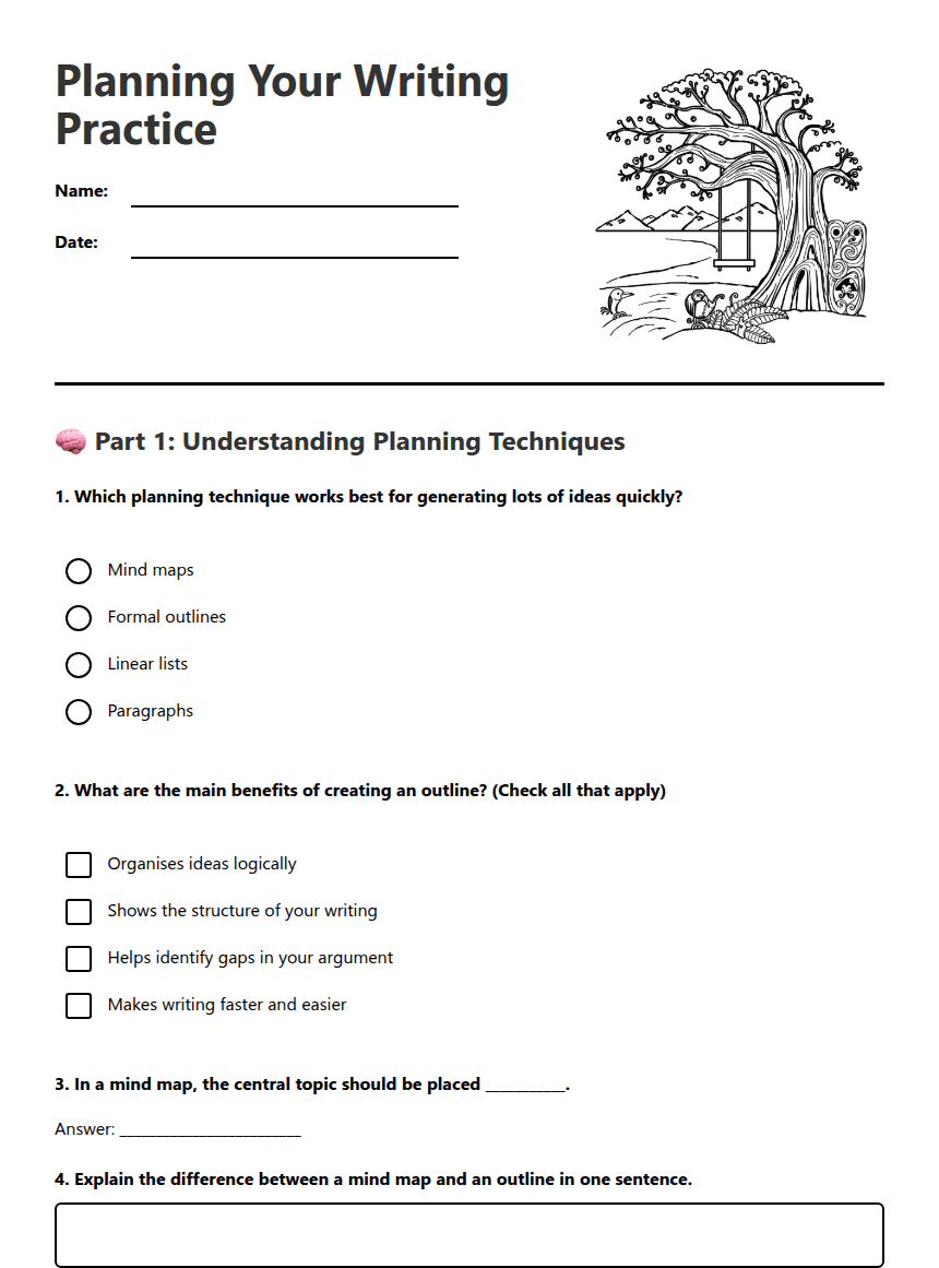 Planning Your Writing Practice worksheet preview