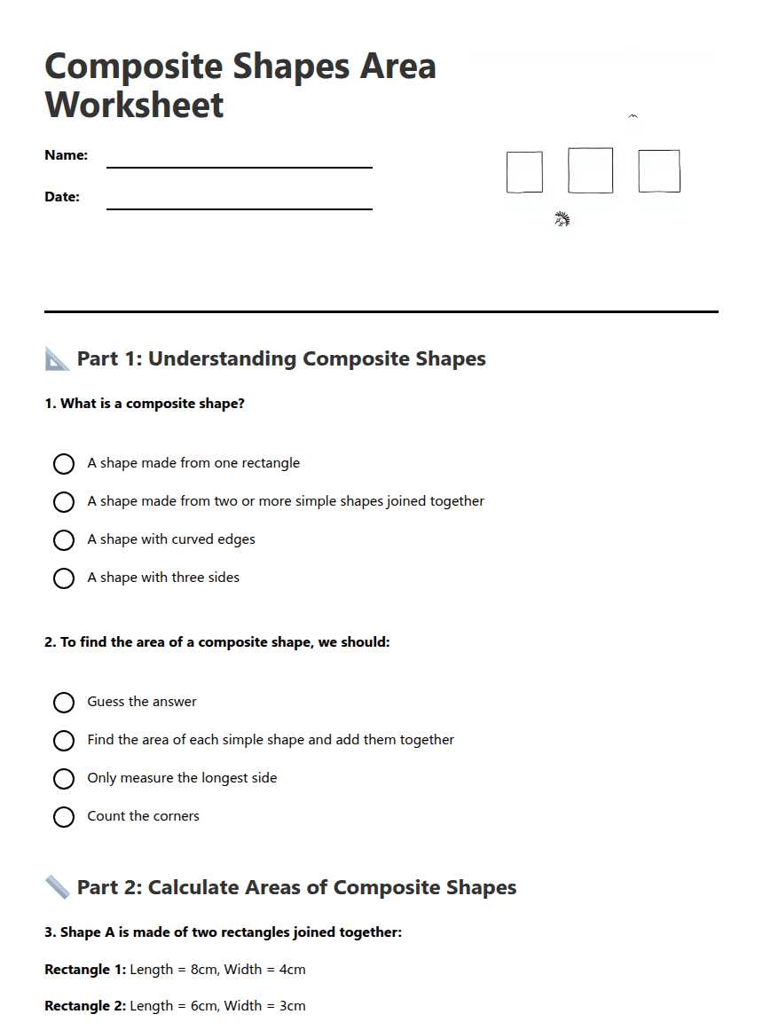 Composite Shapes Area Worksheet worksheet preview
