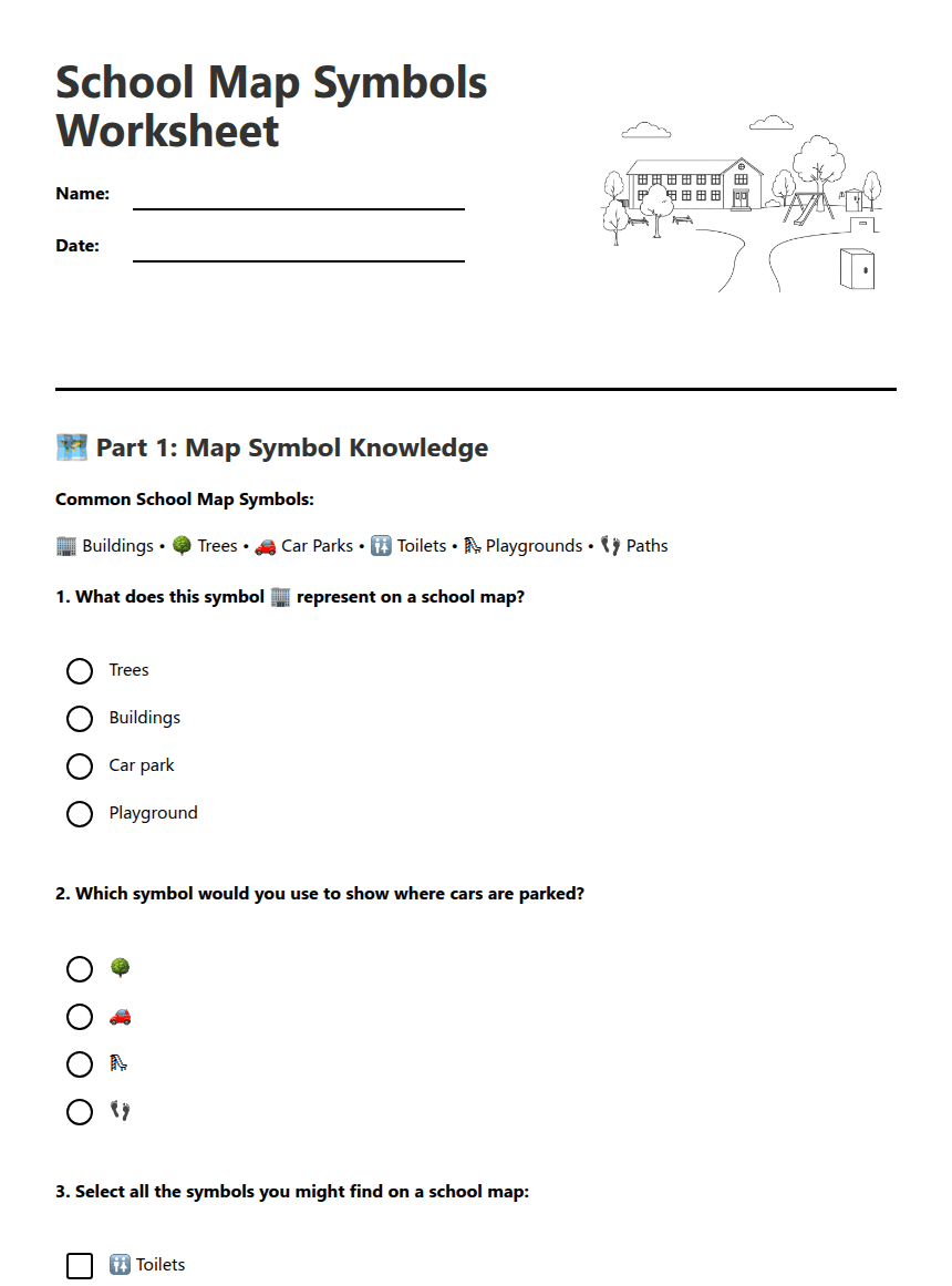 School Map Symbols Worksheet worksheet preview
