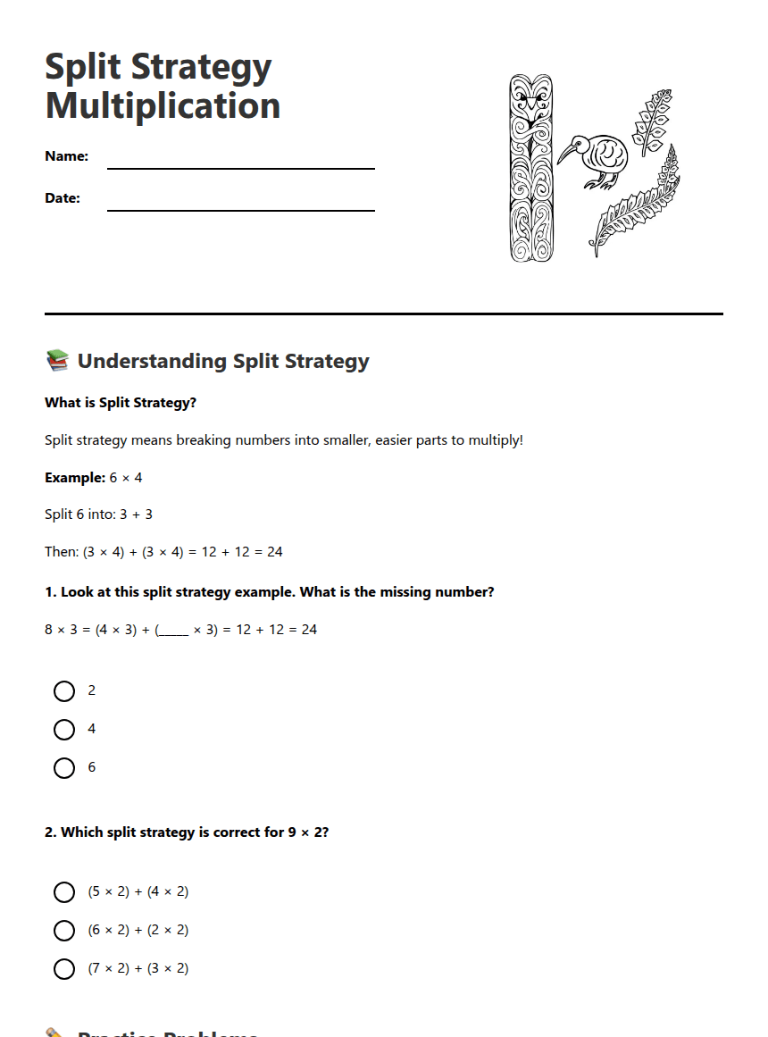 Split Strategy Multiplication worksheet preview