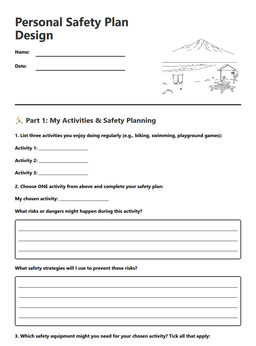 Personal Safety Plan Design worksheet preview